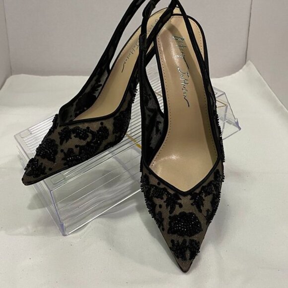 Betsey Johnson SB-Nikki Black Mesh Beaded Slingback Heels Size 6M - Picture 7 of 15